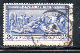 GREECE GRECIA ELLAS 1906 GREEK SPECIAL OLYMPIC GAMES ATHENS STRUGGLE OF HERCULES AND ANTEUS 25l USED USATO OBLITERE' - Usati