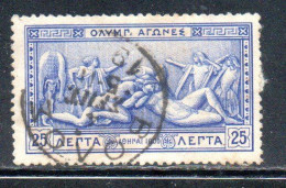 GREECE GRECIA ELLAS 1906 GREEK SPECIAL OLYMPIC GAMES ATHENS STRUGGLE OF HERCULES AND ANTEUS 25l USED USATO OBLITERE' - Gebraucht