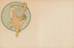 Alphonse MUCHA * CPA Illustrateur Alfons Mucha Art Nouveau Jugendstil * Femme Médaillon Fleurs - Mucha, Alphonse