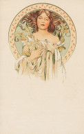 Alphonse MUCHA * CPA Illustrateur Alfons Mucha Art Nouveau Jugendstil * Femme Médaillon Fleurs - Mucha, Alphonse