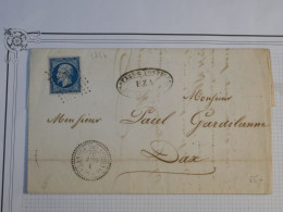 DH10 FRANCE BELLE LETTRE RARE CACHET 1857  PETIT BUREAU UZA  A DAX   +  PERLé   N° 14  ++ AFF. INTERESSANT++ - 1849-1876: Période Classique