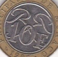 Fauté Monaco 10 Francs 1995, Double Listel Au Niveau Du Cœur, Avers Et Revers - 1960-2001 New Francs