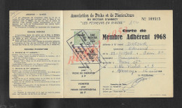 CARTE DE MEMBRE ASSOCIATION DE PÊCHE & DE PISCICULTURE DU SECTEUR D ANNECY SUR TIMBRE FISCAUX DE DUFOUR PARIS : - Pesca