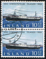 1964. ISLAND. EIMSKIPAFÉLAG ISLANDS. 10 Kr. Pair POS 2 + 7 With Variety Pos 2 ... (Michel 377 (Facit 414 V1)) - JF166705 - Gebraucht