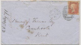 GB 1871, QV 1d Rose-red Pl.122 (KE) On Cvr (faults) With Barred Duplex-cancel "LONDON-E.C / 98" (East Central District, - Cartas & Documentos