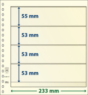 Paquet De 10 Feuilles Neutres Lindner-T 4 Bandes 53 Mm,53 Mm,53 Mm Et 55 Mm - A Bandes