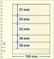 Paquet De 10 Feuilles Neutres Lindner-T 5 Bandes 30 Mm,30 Mm,52 Mm,35 Mm Et 51 Mm - For Stockbook