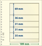 Paquet De 10 Feuilles Neutres Lindner-T 5 Bandes 35 Mm,31 Mm,31 Mm,36 Mm Et 69 Mm - De Bandas