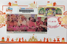 India 22.01.2024 Ram Mandir Pran Pratishtha Special Registered Postal Used Cover With Tracking (address Hidden) Per Scan - Lettres & Documents