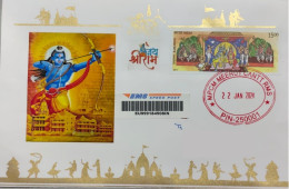 India 22.01.2024 Ram Mandir Pran Pratishtha Special Registered Postal Used Cover With Tracking (address Hidden) Per Scan - Lettres & Documents