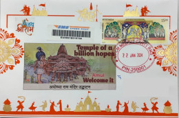 India 22.01.2024 Ram Mandir Pran Pratishtha Special Registered Postal Used Cover With Tracking (address Hidden) Per Scan - Lettres & Documents