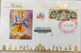 India 22.01.2024 Ram Mandir Pran Pratishtha Special Registered Postal Used Cover With Tracking (address Hidden) Per Scan - Storia Postale