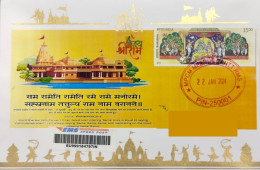 India 22.01.2024 Ram Mandir Pran Pratishtha Special Registered Postal Used Cover With Tracking (address Hidden) Per Scan - Brieven En Documenten