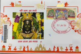 India 22.01.2024 Ram Mandir Pran Pratishtha Special Registered Postal Used Cover With Tracking (address Hidden) Per Scan - Lettres & Documents