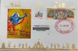 India 22.01.2024 Ram Mandir Pran Pratishtha Special Registered Postal Used Cover With Tracking (address Hidden) Per Scan - Hinduism