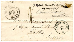 ETATS UNIS - ADJUDANT GENERAL'S OFFICE + WASHINGTON SUR LETTRE EN FRANCHISE POUR DUBLIN, 1864 - Lettres & Documents