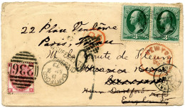 ETATS UNIS - 3 CTS X2 SUR LETTRE DES ETATS UNIS POUR L'ANGLETERRE REEXPEDIEE EN FRANCE AVEC 3 P. + TAXE 9, 1873 - Covers & Documents