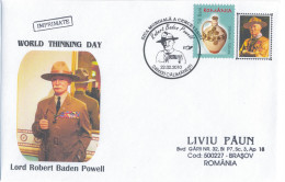 SC 00 - 531 Robert BADEN POWELL, Scout, Romania, World Thinking Day - Cover - Used - 2010 - Storia Postale