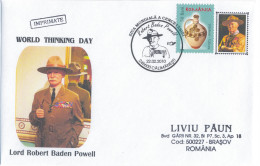 SC 00 - 531 Robert BADEN POWELL, Scout, Romania, World Thinking Day - Cover - Used - 2010 - Brieven En Documenten