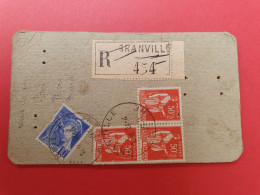 Étiquette De Colis En Recommandé De Granville Pour Romagny Lentillère - J 456 - 1921-1960: Periodo Moderno