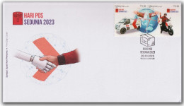 Malaysia 2023 World Post Day,Van, Scooter, Bike, Earth, Network, AI,Artifical Intelligence,Airmail, FDC ,Cover(**) - Malaysia (1964-...)