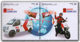 Malaysia 2023 World Post Day,Van, Scooter, Bike, Earth, Network, AI,Artifical Intelligence,Airmail, Mint, MNH (**) - Malaysia (1964-...)