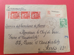 Enveloppe En Recommandé De Vanvey Pour Paris En 1949 - J 497 - 1921-1960: Periodo Moderno