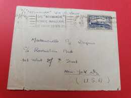 Oblitération Du Voyage Inaugural Du Paquebot Normandie Sur Enveloppe Pour New York En 1935 - J 506 - Maritime Post