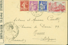 Guerre 40 YT N°449 + 281 + 368 + 360 CAD Charvieu Isère 1939 Censure Bande + Cachet NB 195 Grenoble - Guerre De 1939-45