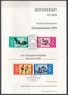Germany 1976 Deutschland BONN ⁕ Montreal Olympic Games Mi.886-889 Bl.12 ⁕ ERSTTAGSBLATT - 1974-1980