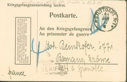 Guerre 14 Correspondance En Franchise Pour Prisonniers CAD Stuttgart 11 JANV 1917 Censure Interprètes Romans Croix Rouge - Guerra De 1914-18