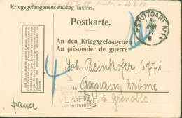 Guerre 14 Correspondance En Franchise Pour Prisonniers CAD Stuttgart 11 JANV 1917 Censure Interprètes Romans Croix Rouge - Guerre De 1914-18