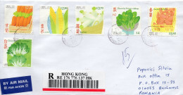 HONG KONG : VEGETABLES On REGISTERED Cover Circulated To ROMANIA - Registered Shipping! - Cartas & Documentos