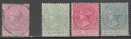 ST CHRISTOPHER  - 1875/1882 - YVERT N° 4 OBLITERE + 8/9 ET 14 * MH - COTE = 25.5 EUR - St.Cristopher-Nevis & Anguilla (...-1980)