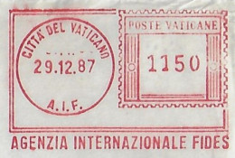 Vatican 1985 Cover Fragment To Brazil Meter Stamp Lirma Slogan International Faith Agency Service Cancel ME = Misdirect - Brieven En Documenten