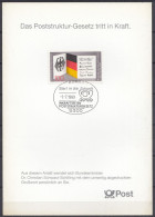 Germany 1989 Bonn ⁕ "Das Poststruktur-Gesetz Tritt In Kraft" Mi.1421 Special Commemorative Sheet ⁕ Sondergedenkblatt - 1981-1990