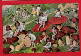 FANTASY CHILDREN ON TOADSTOOLS MUSHROOMS FUNGHI   Pu 1904 - Paddestoelen