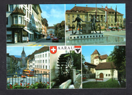 Suisse - AARAU - Multi Vues - Vues Diverses, Roue Du Moulin, Rues, Voitures, Bus, Monument - Aarau