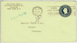 USA 1920, Ganzsachen-Brief New York - Berlin, Schiffspost Red Star Line S/S Lapland, U.S. Army - 1901-20