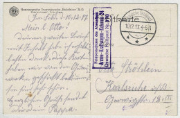 Deutsches Reich 1917, Ansichtskarte Armee-Kraftwagen-Kolonne Deutsche Feldpost - Karlsruhe, Gummiwerke Hannover - Feldpost (postage Free)