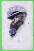 ILLUSTRATEUR : WICHERA - JEUNE FEMME EN CHAPEAU ET RENARD - PORTRAIT - VIENNE N°450 - 1909 - Nanni