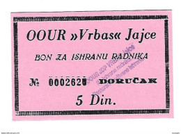 *bosnia- Herzegovina  Jojce Worker's Food Voucher, Breakfast 5 Dinara   Unc With Stamp Ref42 - Bosnien-Herzegowina