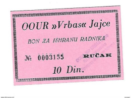 *bosnia- Herzegovina  Jojce Worker's Food Voucher, Lunch 10 Dinara   Unc With Stamp Ref 43 - Bosnien-Herzegowina