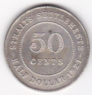 Straits Settlements 50 Cents 1921 Half Dollar . George V. Argent. KM# 35.1 - Malesia