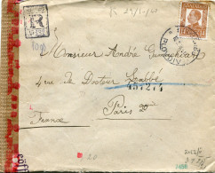 BULGARIE LETTRE RECOMMANDEE CENSUREE DEPART PLOWDIV 16 X 43 POUR LA FRANCE - Storia Postale