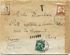 BULGARIE LETTRE RECOMMANDEE CENSUREE DEPART PLOWDIV 23 II 44 TAXEE A L'ARRIVEE EN FRANCE A PARIS LE 6-6-44 - Lettres & Documents