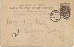 GB 1891, QV 1d Brown Fine Postcard (horizontal Crease)  With Barred Duplex-cancel "LONDON-W. / W / 6" (Western District, - Brieven En Documenten