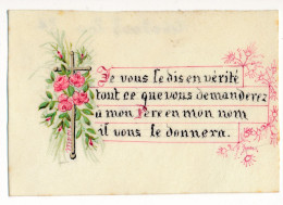 Image Pieuse Ancienne XIXe "Je Vous Le Dis En Vérité..." Peinte Main - Devotion Images