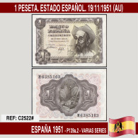 C2522# España 1951. 1 Pts. Estado Español (AU) P-139a.2 - 1-2 Peseten