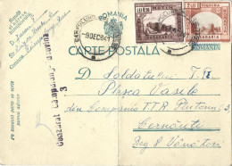 ROMANIA 1941 POSTCARD, CENSORED CAMPULUNG-BUCOVINA 3, STAMPS BASARABIA HOTIN, TIGHINA POSTCARD STATIONERY - Cartas De La Segunda Guerra Mundial